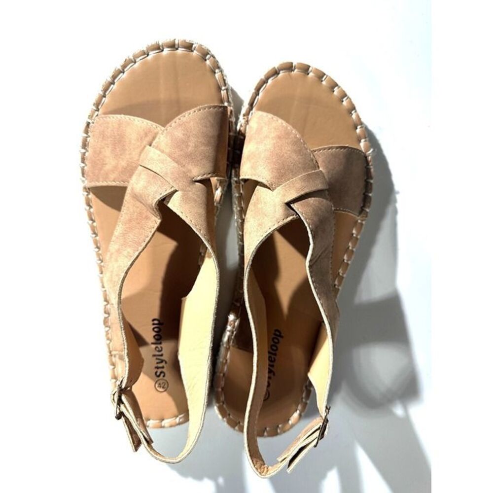 Styleloop Womens Tan Open Toe Espadrille Sandals With Adjustable Strap Size 42